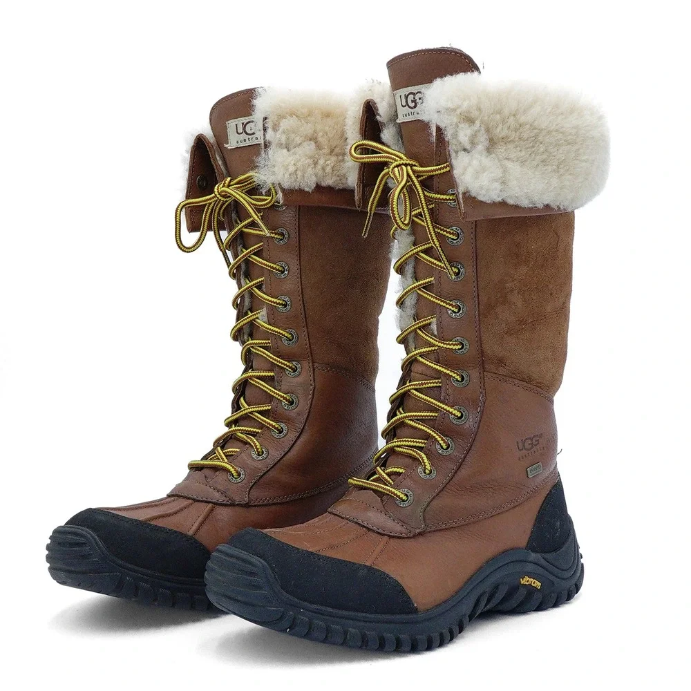UGG Womens US 7 Chestnut Adirondack Boot Tall III Leather Fur Lined Winter Boots